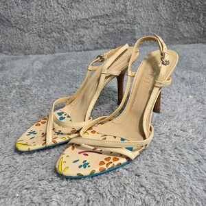 Vigotti Leather Floral Cutout Slingback Sandals Blue Accent Heels Women 8 NEW